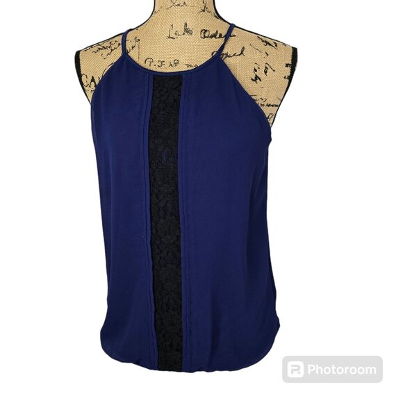 Express Tops - Express Dark Blue Black Lace Tank Top